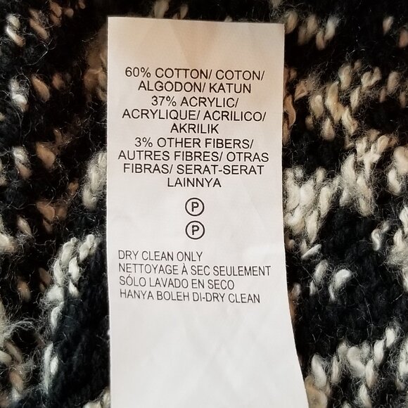 LUCKY BRAND Geometric Knit L/S Cardigan Sweater Coat Black White Medium ~ 4436 - Picture 6 of 6